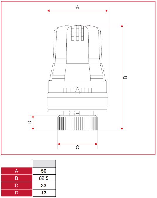 Termostatická hlavica ITAP 891R - rozmery
